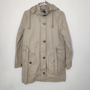 Gap Beige Hooded Utility Jacket Trenchcoat Size Small